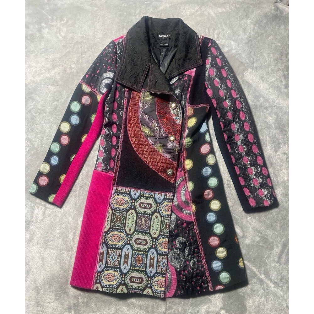 Neslay Paris Art Patchwork Tapestry Women’s S Coat Art to Wear Whimsigoth Boho